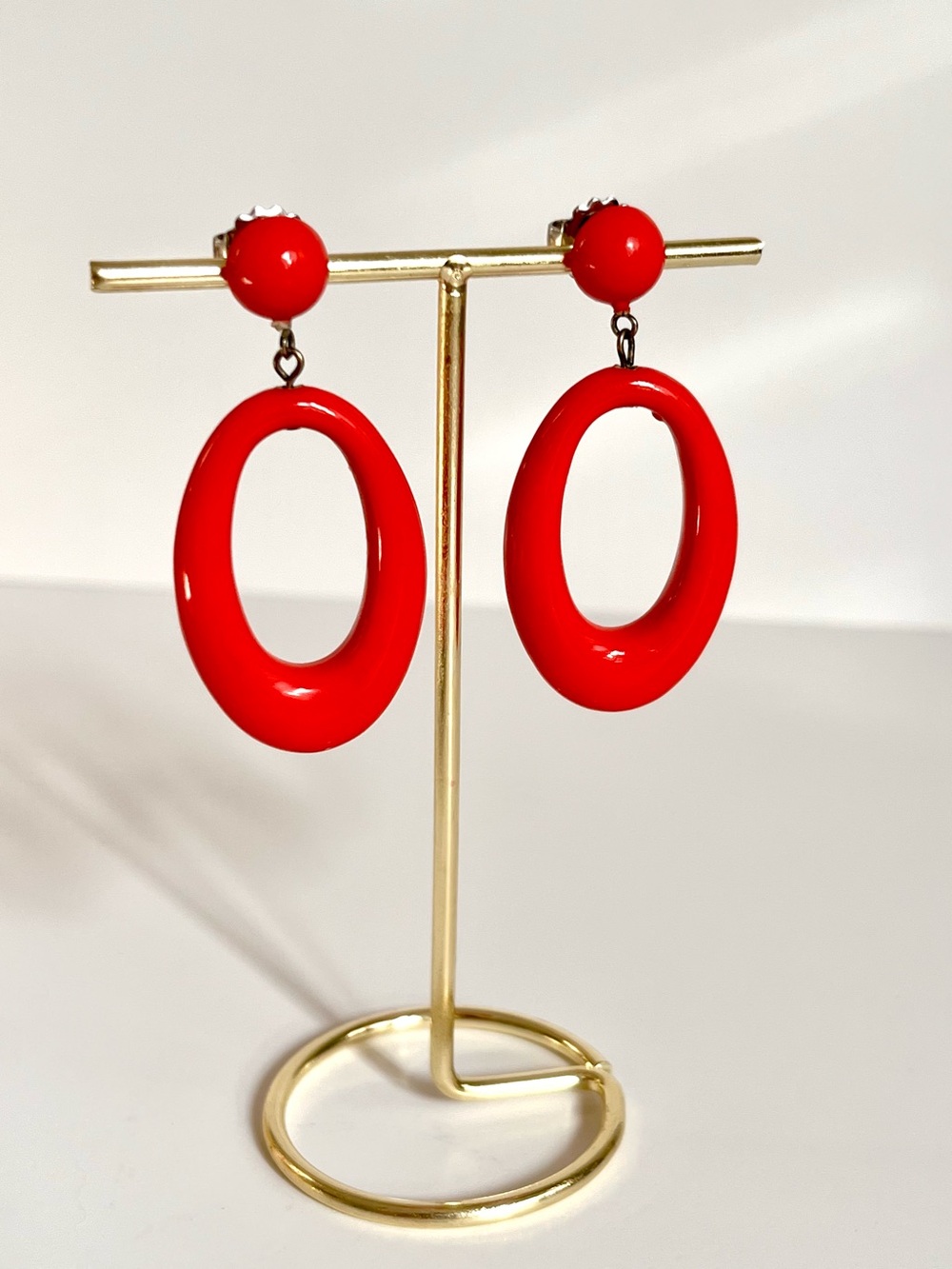 Vintage Style Bold Red Statement Earrings - Retro Chunky Drop Dangle